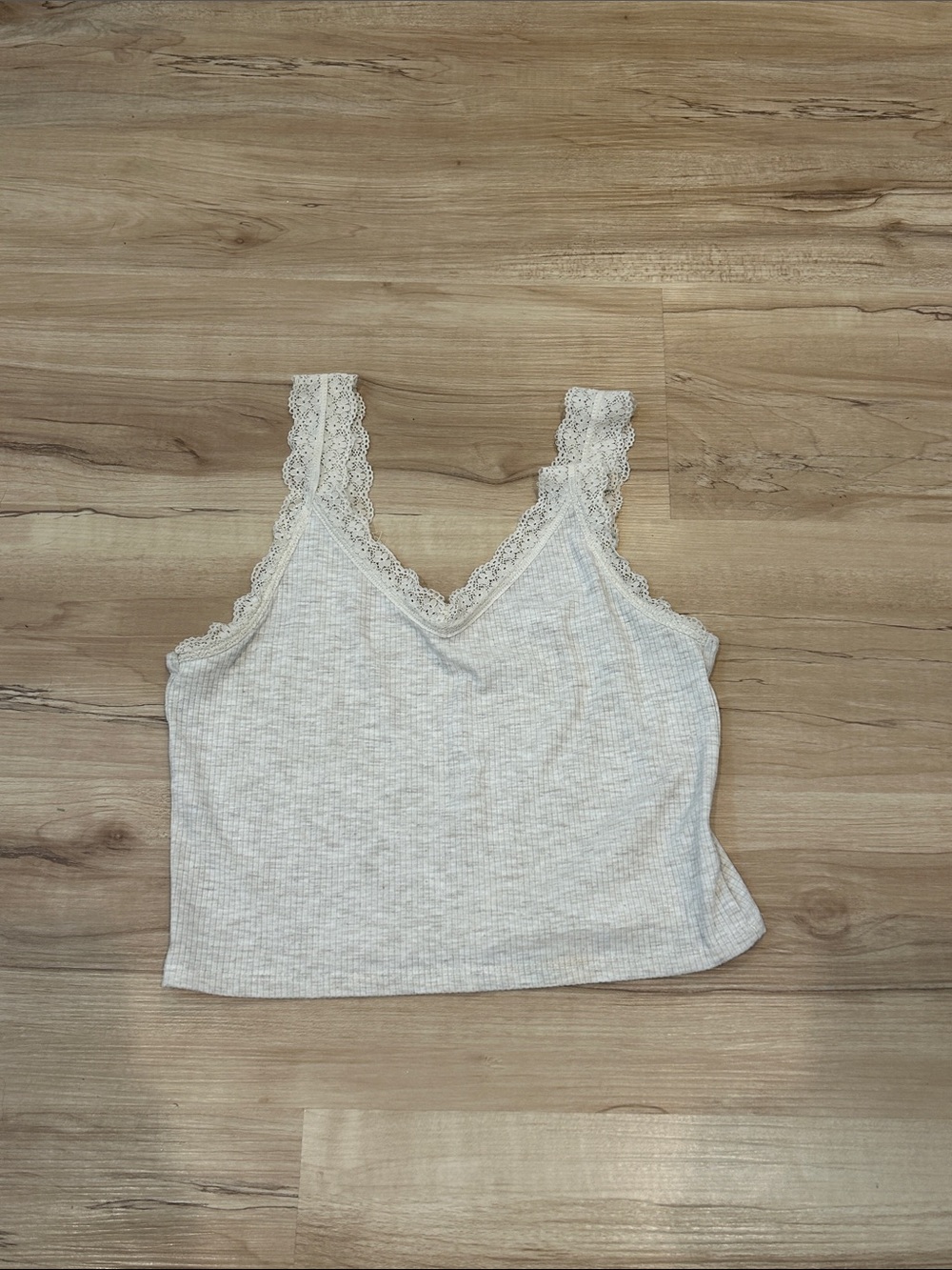 AE Lace-Trim Ribbed Tank Top - Cream